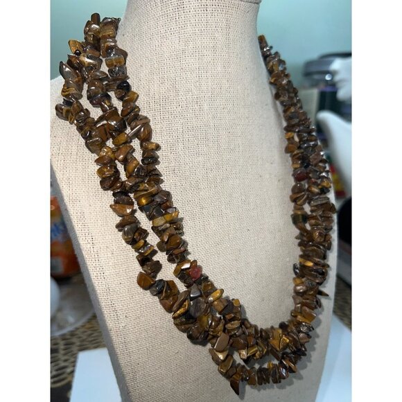 Multi Strand Genuine Tiger Eye Necklace -- 18" - Picture 3 of 8